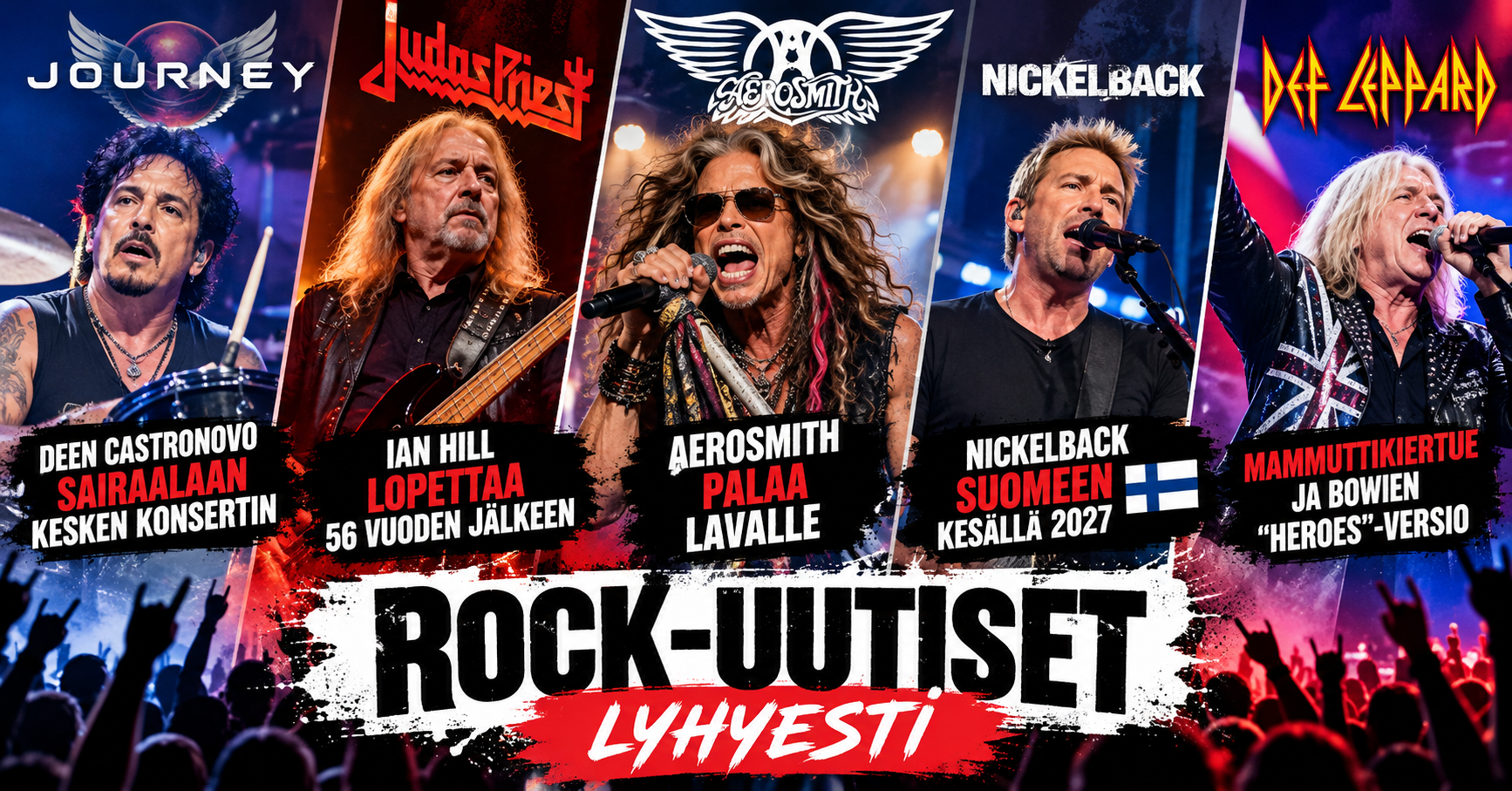 Rock-uutiset lyhyesti 10.10.26 – Journey-rumpali sairaalaan, Judas Priest menetti perustajajäsenensä ja Aerosmith palaa lavalle